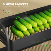 3 Tier Metal Storage Trolley With Wheels And Mesh Baskets For Home Organisation Black