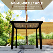 Brown Square Garden Dining Table Slatted Top with Parasol Hole Metal Frame by Outsunny