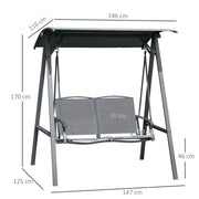 2 Seater Garden Swing Chair With Adjustable Canopy Shade And Metal Frame Dark Grey