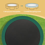 Diagram showing trampoline safety pad installation over spring cover