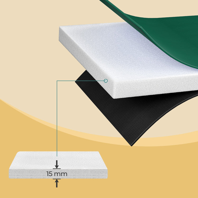 Close-up of green trampoline safety pad edge protection