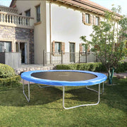 Songmics 12ft trampoline safety pad fitted on a trampoline frame in an outdoor garden setting
