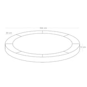 Dimensions diagram of the Songmics 12ft trampoline safety pad showing 366cm diameter, 30cm width and 12cm thickness