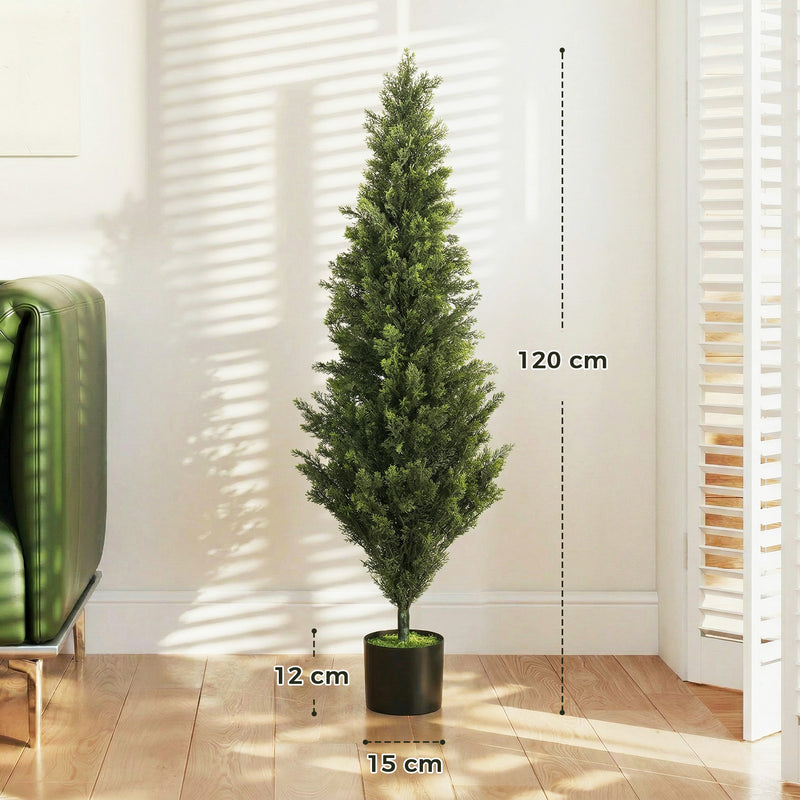 Artificial Cypress Trees Set of 2 for Low Maintenance Front Door Display 120 cm Green Homcom