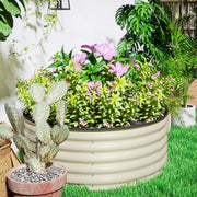 Cream White Galvanised Raised Garden Bed with Safety Edging and Gloves by Outsunny