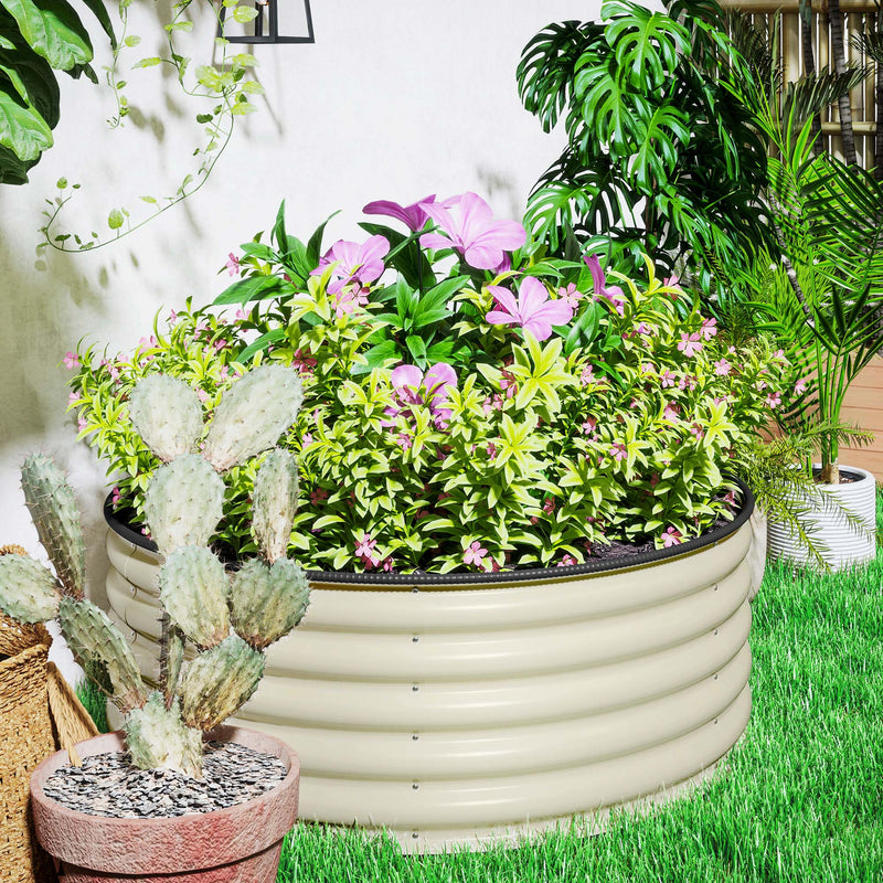 Cream White Galvanised Raised Garden Bed with Safety Edging and Gloves by Outsunny