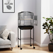 Black Bird Cage for Budgies Canaries Finches with Stand Wheels Storage Shelf by PawHut
