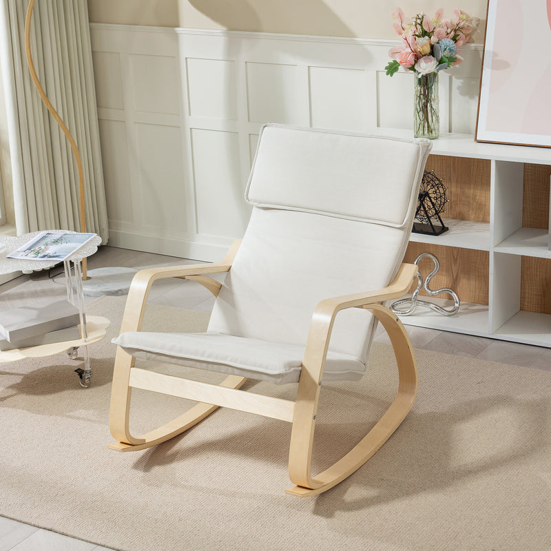 Cream White Upholstered Rocking Chair with High Back and Headrest for Living Room by HOMCOM