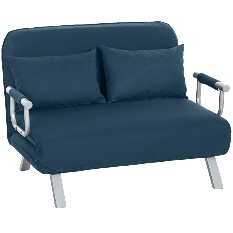 Two Seater Click Clack Sofa Bed Converts to Guest Bed for Small Spaces, Navy Blue
