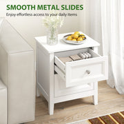 Bedside Table with 2 Drawers for Organised Bedroom Storage White Homcom