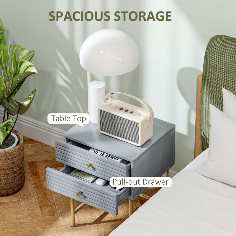 Set of Two Grey Bedside Tables with Gold Legs Storage by HOMCOM