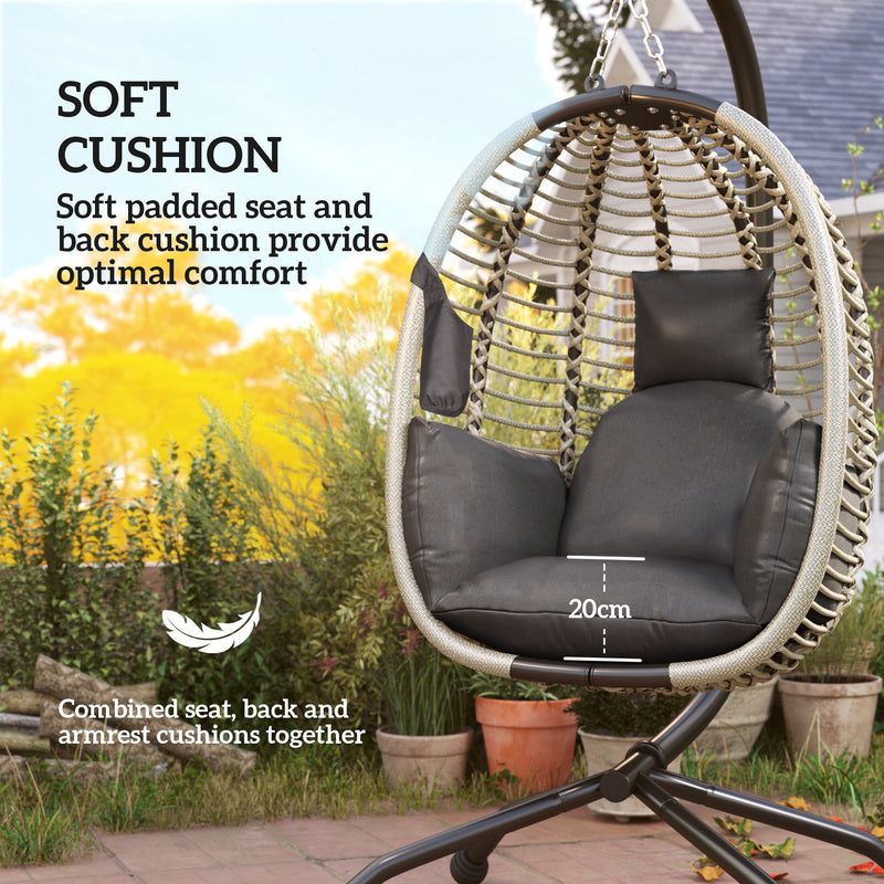 Dark Grey Outdoor Swing Chair with Cushion and Metal Stand Foldable Hanging Seat by Outsunny