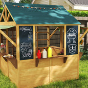 Wooden Foldable Kids Playhouse with Windows Working Door and Rain Covers in Brown