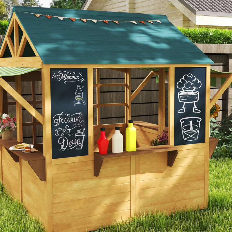 Wooden Foldable Kids Playhouse with Windows Working Door and Rain Covers in Brown