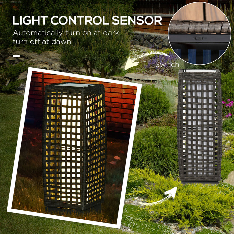 Grey Rattan Solar Garden Lantern with Auto On Off LED Light for Patio or Lawn Use