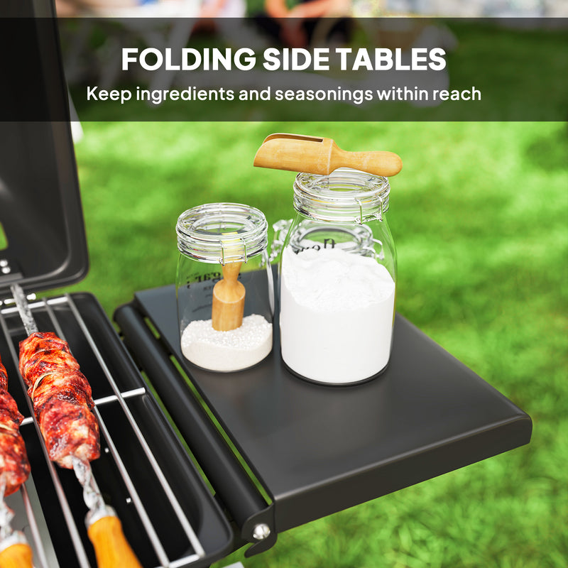 Foldable 2 Burner Gas BBQ Grill with Wheels and Thermometer Lid for Outdoor Cooking by Outsunny