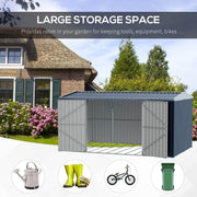 Large storage space panel showing the grey shed in a garden beside a thatched cottage