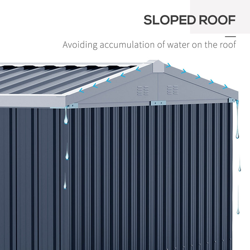 Sloped roof panel showing rainwater running off both sides of the apex roof and the louvred gable vents