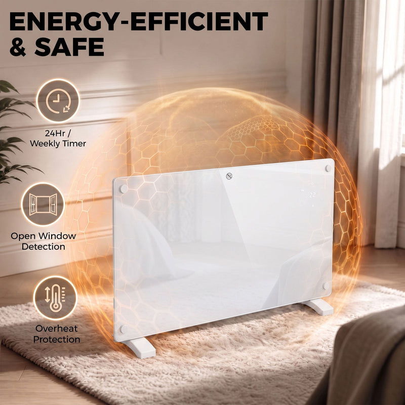 Energy-efficient and safety features: 24-hour timer, open window detection and overheat protection