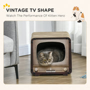 2 in 1 Cat Scratching House with TV Shape Design and Catnip for Indoor Use, Brown