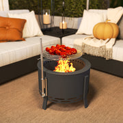 Portable 58cm Round Fire Pit with Grill Grate Ash Catcher and Poker for Garden BBQ by Outsunny