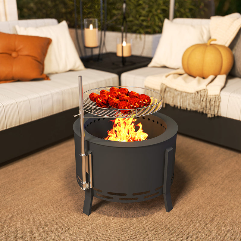 Portable 58cm Round Fire Pit with Grill Grate Ash Catcher and Poker for Garden BBQ by Outsunny