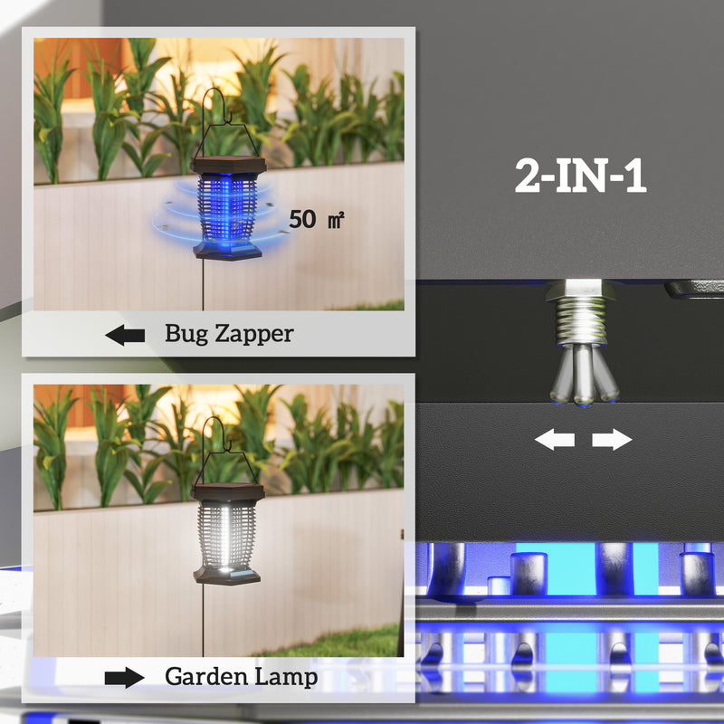 2 in 1 Electric Fly Zapper and Solar Garden Lantern with USB Rechargeable Light by Outsunny AOSOM
