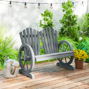 Grey Fir Wood Love Seat with Wheel Shaped Armrests and Sturdy Frame by Outsunny