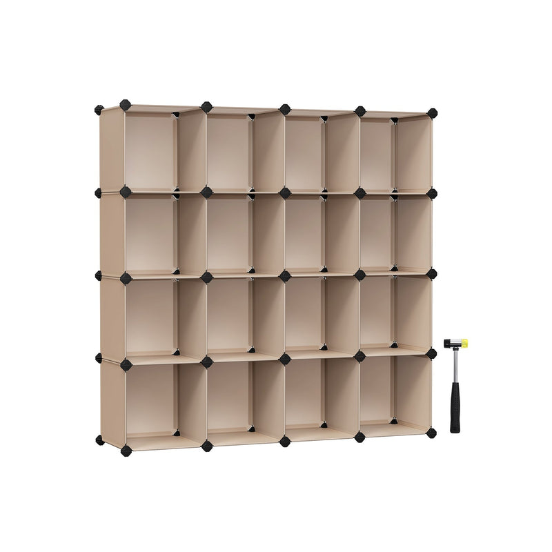 Songmics 16-cube storage unit in camel brown, full view