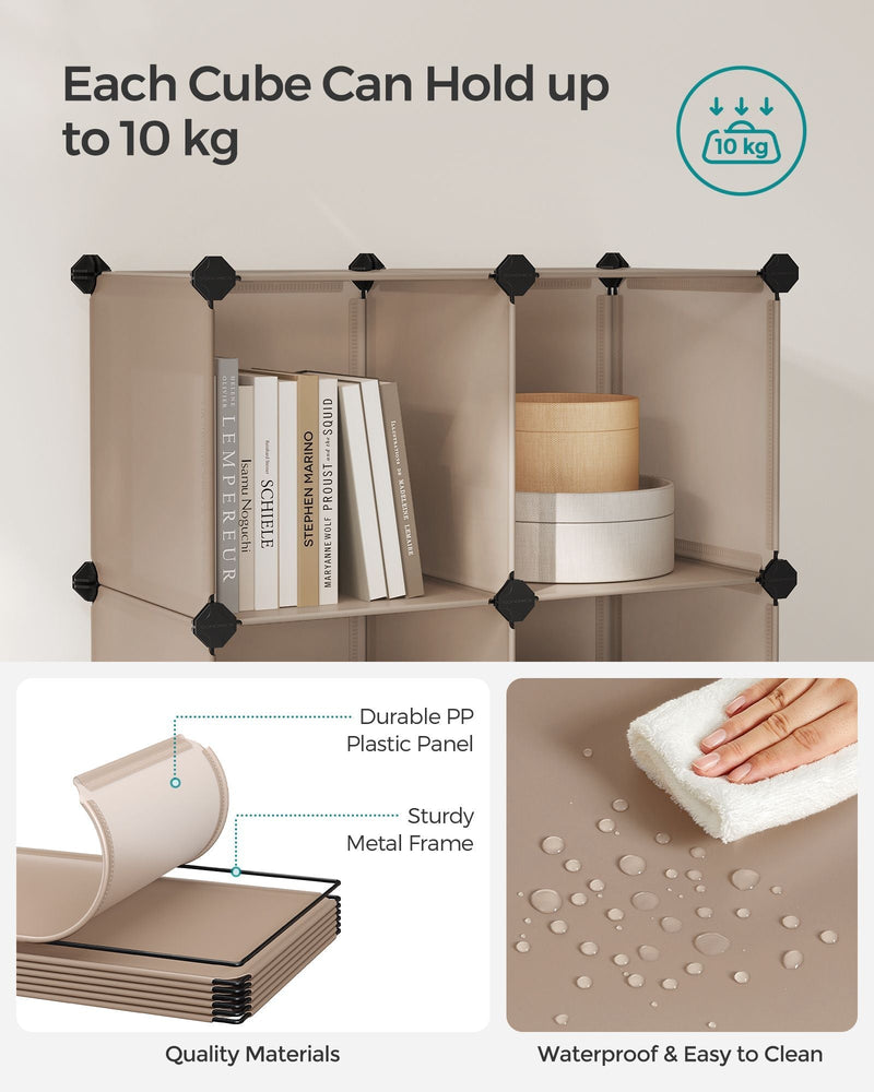 Diagram showing each cube supports up to 10 kg and waterproof panels