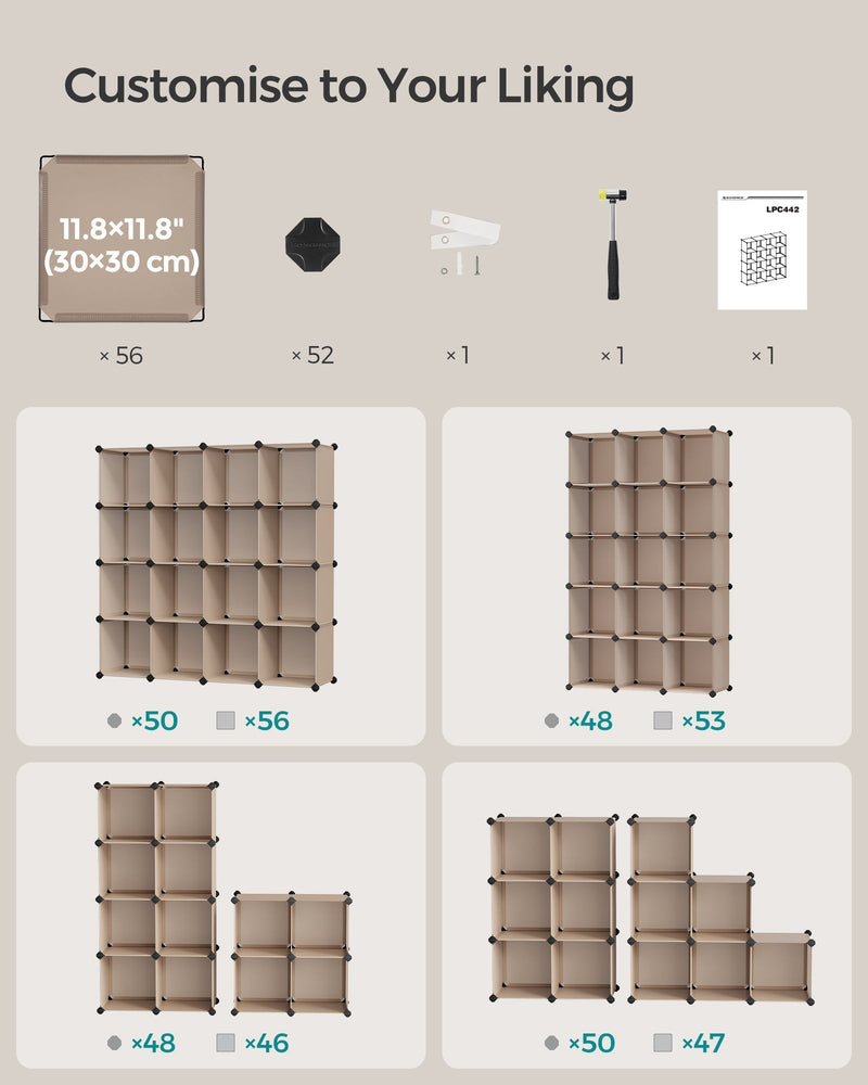 Cube storage configuration options and included parts