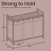 3 Compartment Laundry Hamper with Pull Out Removable Bags for Sorting Clothes by Vasagle