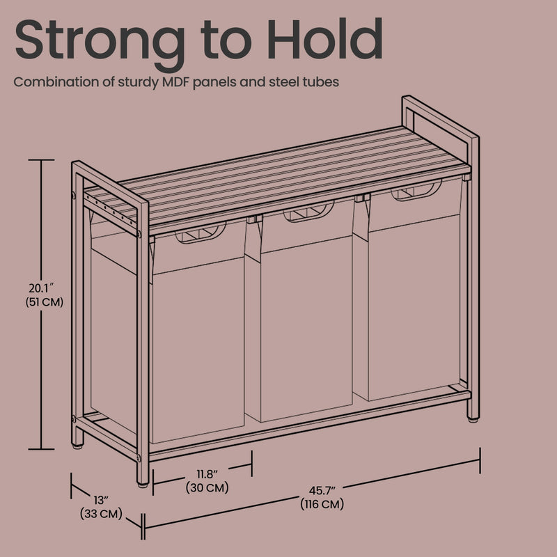 3 Compartment Laundry Hamper with Pull Out Removable Bags for Sorting Clothes by Vasagle