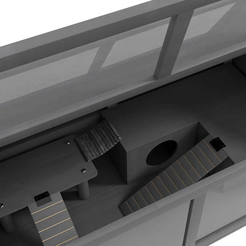 Wooden Hamster and Gerbil Cage with Suspension Bridge and Opening Top, Grey