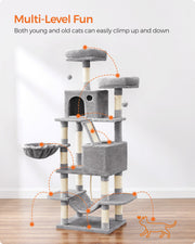 Close-up of the light grey cat tree cave and padded perch