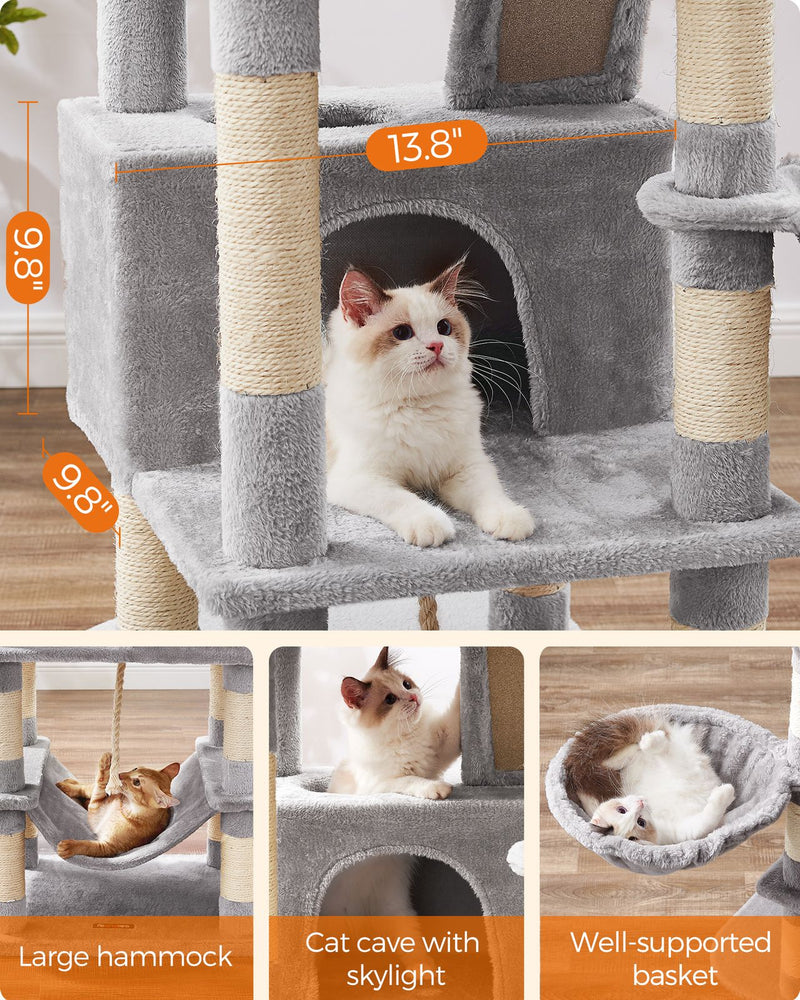 Light grey cat tree hammock and basket detail