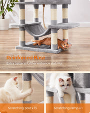 Spare pompom toy included with the light grey cat tree