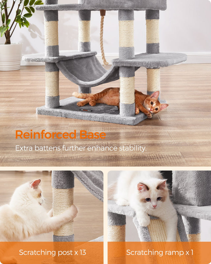 Spare pompom toy included with the light grey cat tree