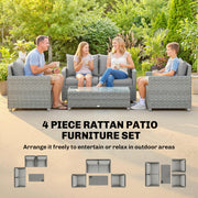 Grey Rattan Garden Furniture Set for Relaxing and Entertaining Outdoors 4 Piece Set With Table and Cushions Outsunny