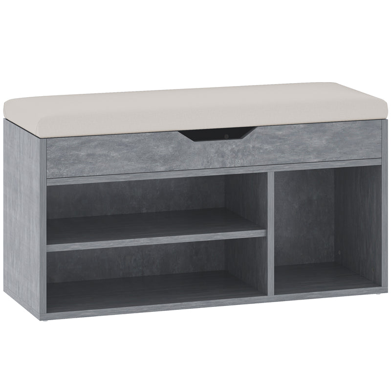Grey Entryway Shoe Storage Bench With Padded Seat and Hidden Compartment by HOMCOM
