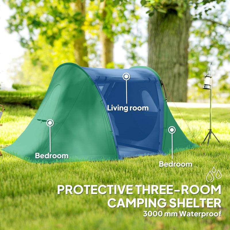 Waterproof 2–3 Person Camping Tent with Separate Sleeping and Lounge Areas Dark Grey