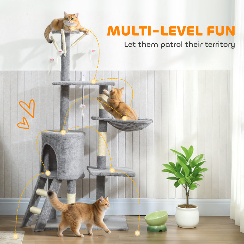 Multi Level Cat Tree With Scratching Posts And Condo For Indoor Kittens Grey AOSOM