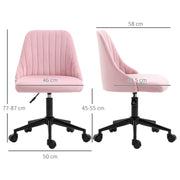 Pink Velvet Feel Armless Swivel Office Chair With Adjustable Seat by Vinsetto