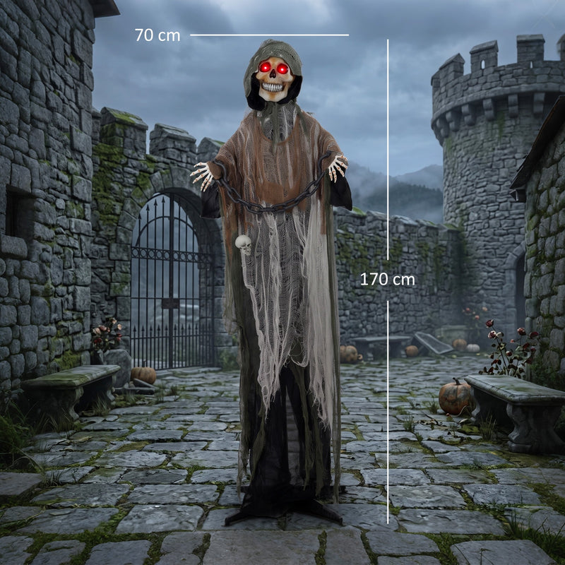 Dimension diagram showing the 170cm chained Grim Reaper is 70cm wide and 170cm tall