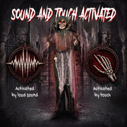 170cm chained Grim Reaper standing in a stone archway, labelled sound and touch activated