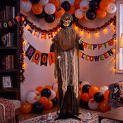170cm chained Grim Reaper staged in a Halloween party room with balloons and banners