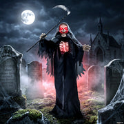 170cm Grim Reaper animatronic staged in a graveyard scene under a full moon