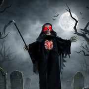 170cm Grim Reaper animatronic standing under a full moon with bats and bare trees