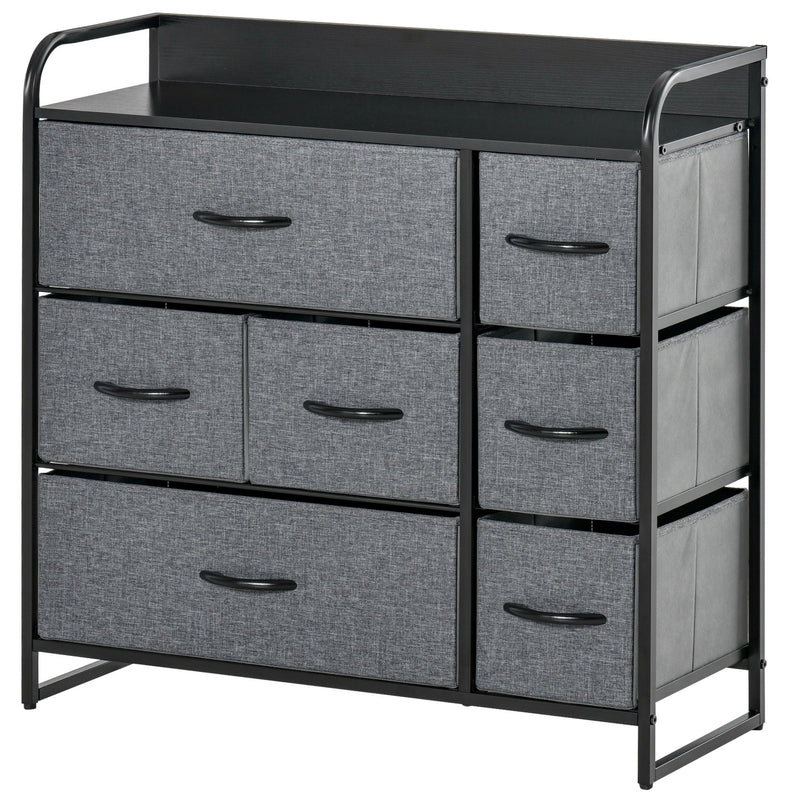 Grey 7 Drawer Fabric Chest of Drawers with Metal Frame for Bedroom and Living Room
