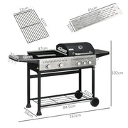 Black 15kW Deluxe Duo Gas BBQ Grill With Plancha and Side Burner For Outdoor Cooking Outsunny